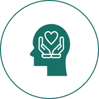 Head silhouette with heart and hands