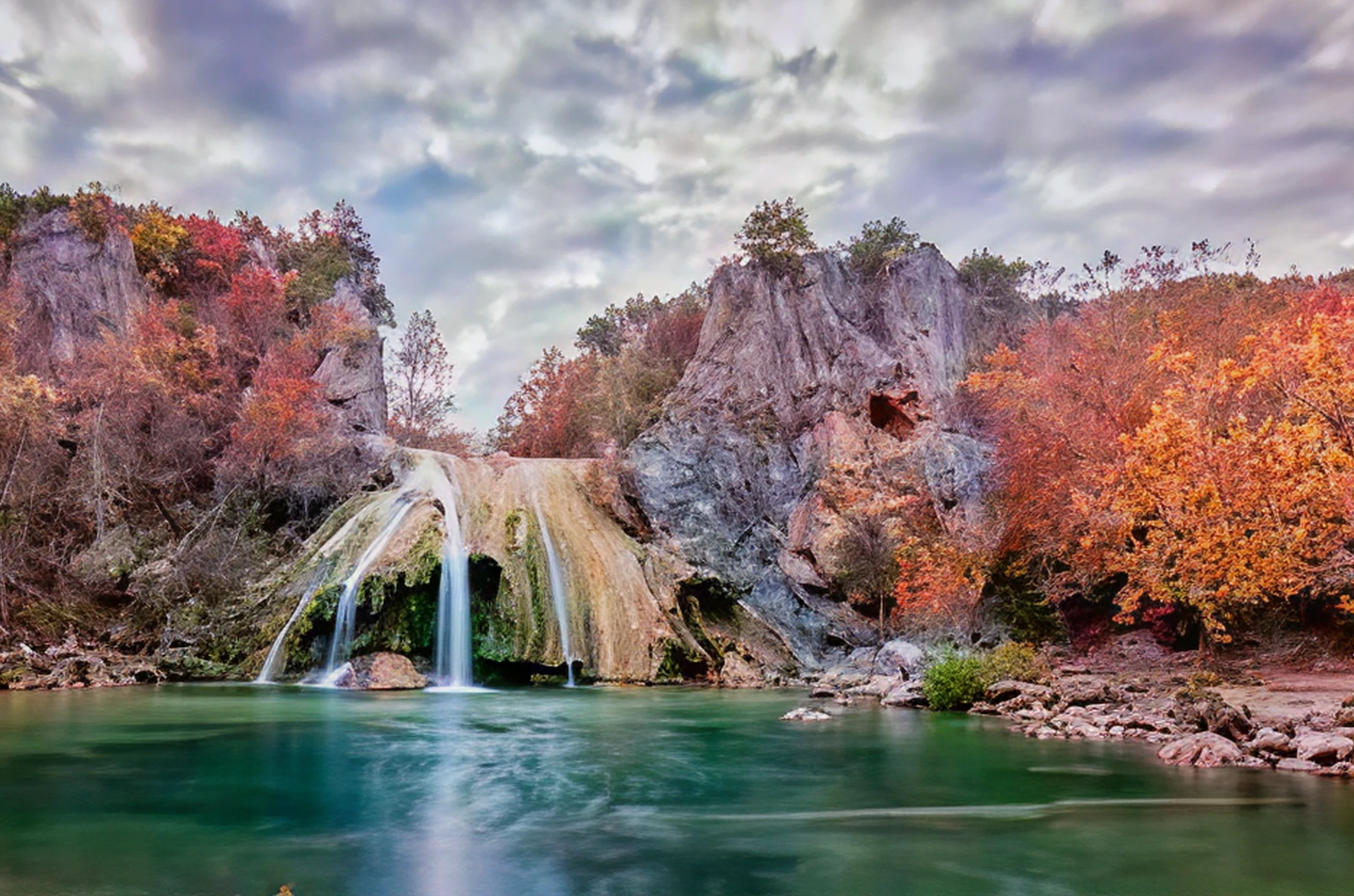 Scenic waterfall with fall colors
