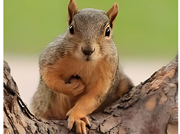 Close-up of a squirrel perched on a branch looking intently.
